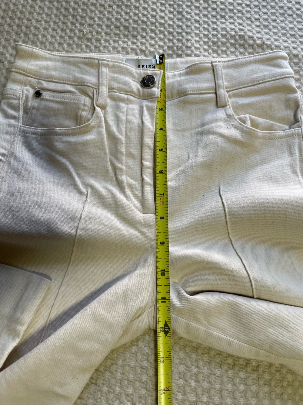 REISS Florence High Rise Flared Trousers in Cream - Picture 7 of 10